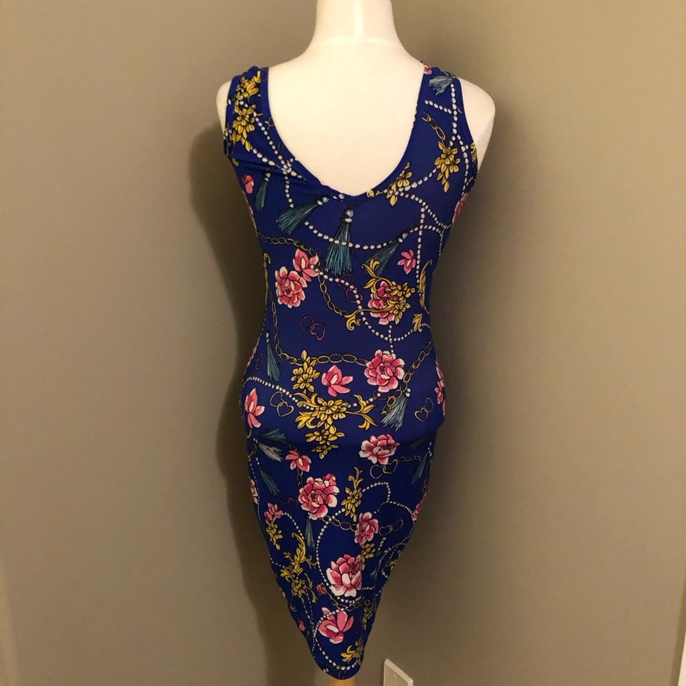 Jolie and Joy Dress Royal Blue with Floral Chain Pattern Size Medium